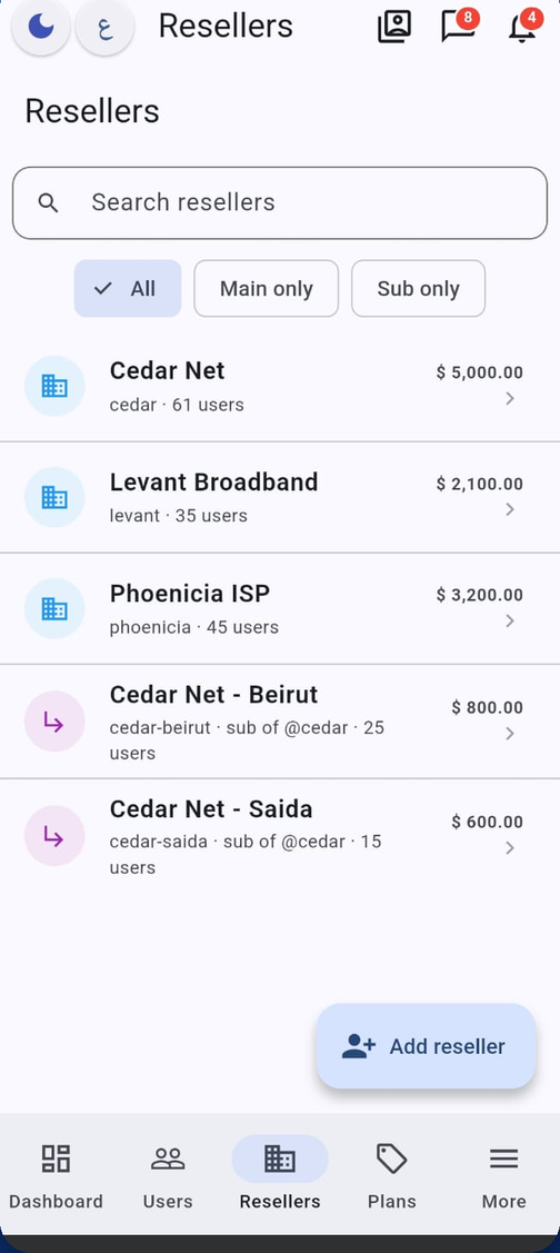 LinkRad resellers screen